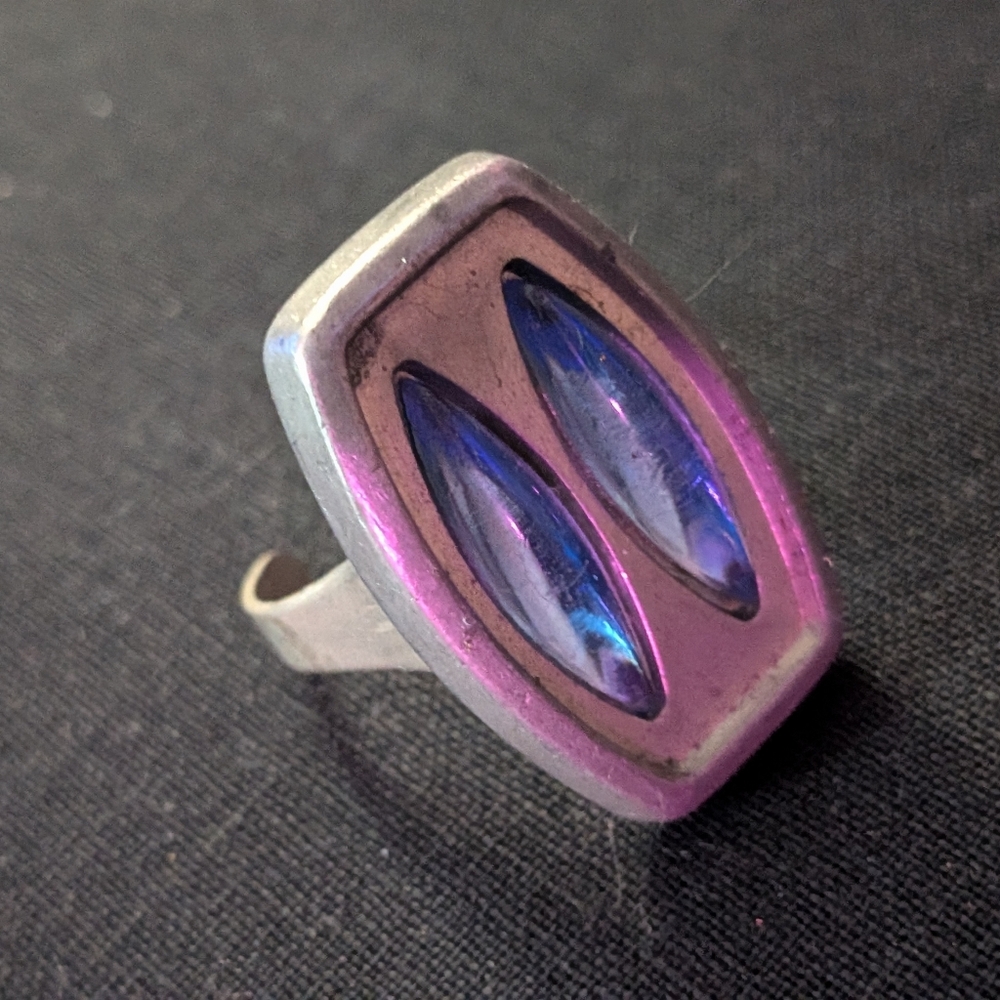 Silver Ring with Blue and Purple Accents